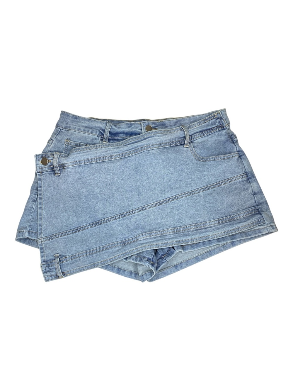 Y2K Denim Asymmetrical Mini Skort Shorts Size XL Light Wash Skirt Overlay